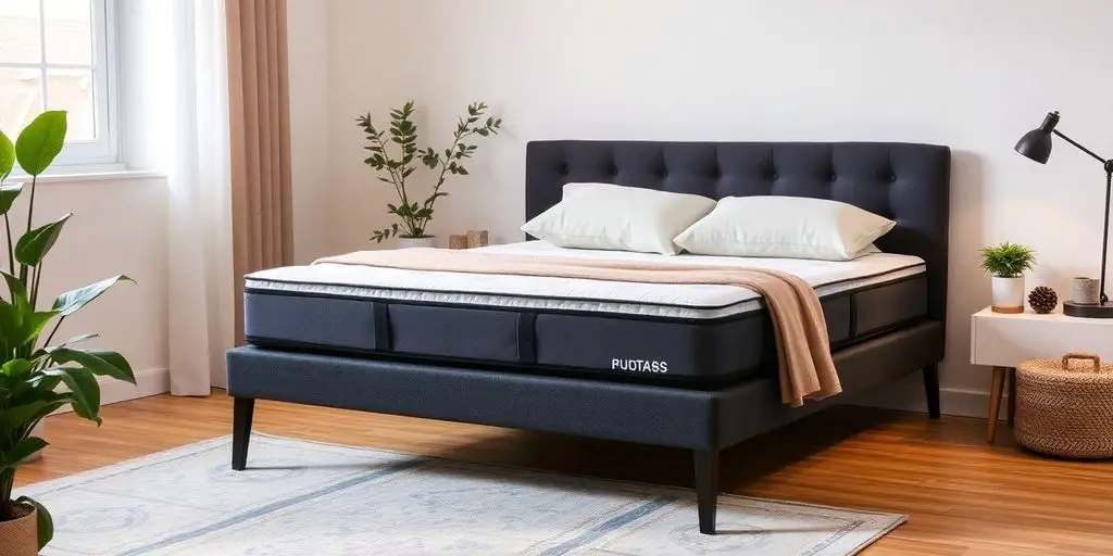 Vector illustration of a queen-size orthopedic mattress in a bedroom.